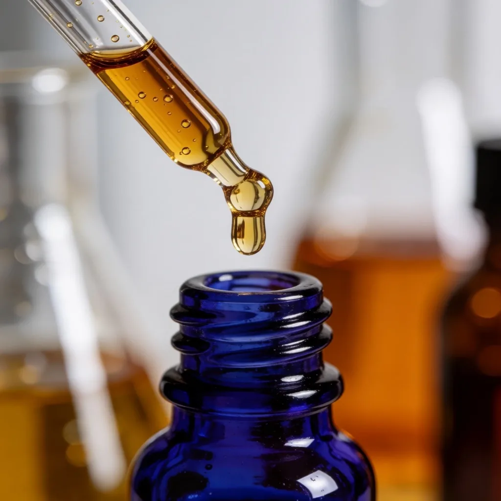 Botanical extract liquid being bottled